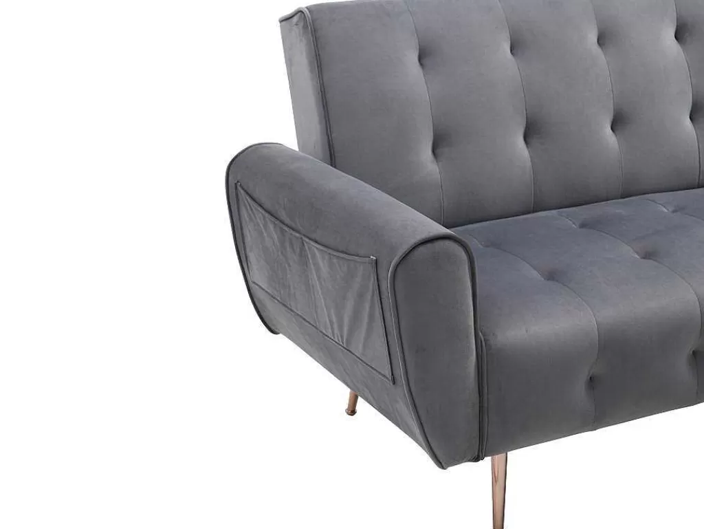 Sofá Cama Clic-Clac E Dobravel*Vente-unique Sofá De Canto Convertivel E Reversivel Em Veludo Antracite - Polani