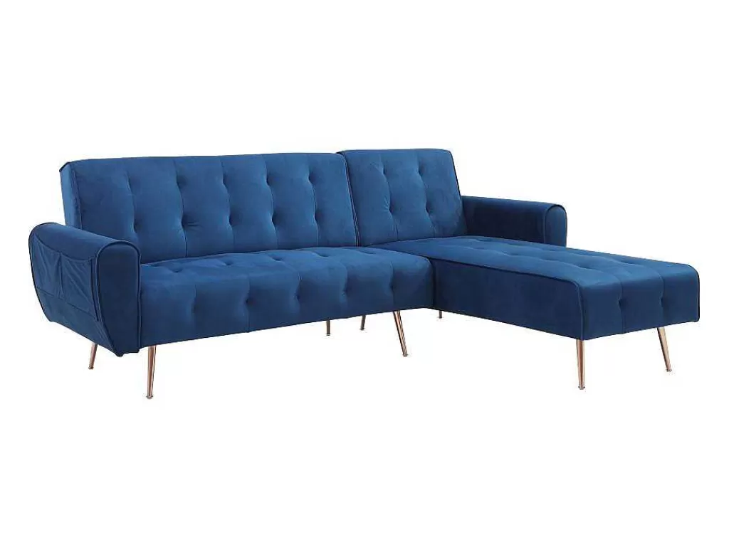 Sofá De Canto*Vente-unique Sofá De Canto Convertivel E Reversivel Em Veludo Azul-Escuro - Polani
