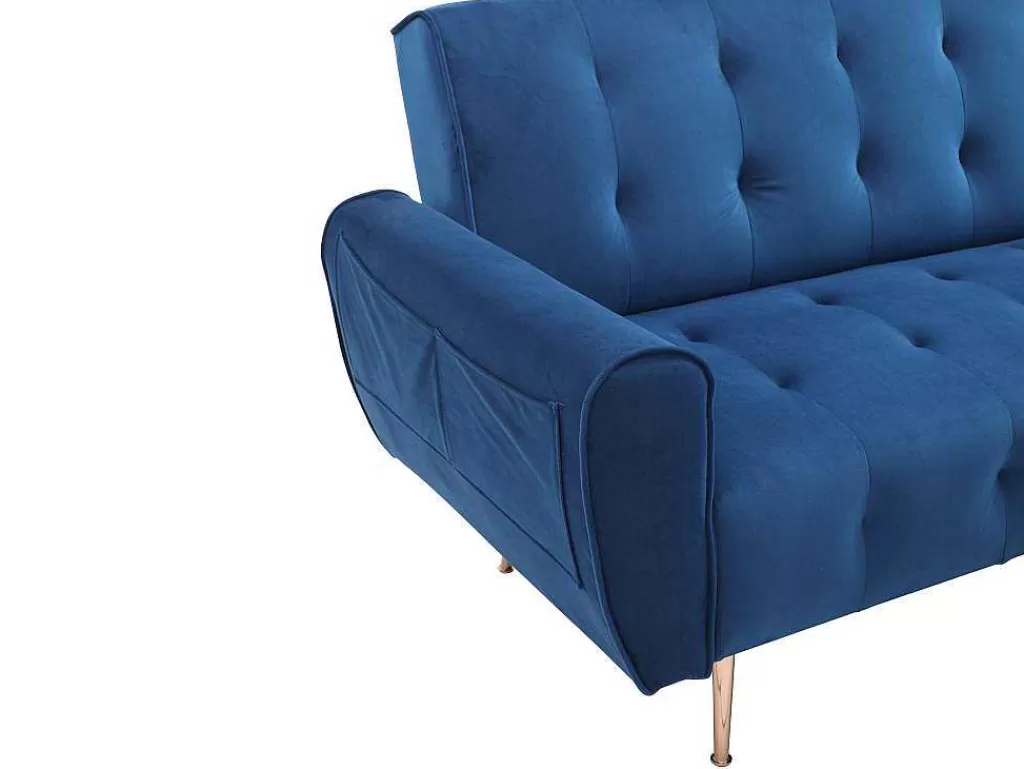 Sofá De Canto*Vente-unique Sofá De Canto Convertivel E Reversivel Em Veludo Azul-Escuro - Polani
