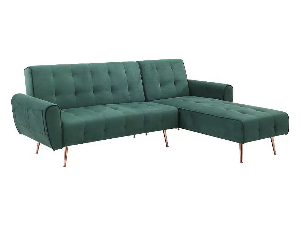 Sofá Cama Clic-Clac E Dobravel*Vente-unique Sofá De Canto Convertivel E Reversivel Em Veludo Verde Pinho - Polani