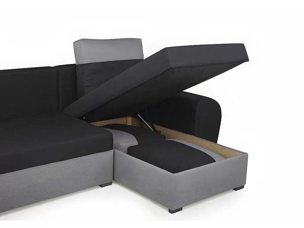 Sofá De 4 Lugares*Vente-unique Sofá De Canto Convertivel Em Cama E Reversivel Em Tecido Bicolor Preto E Cinzento Claro - Gaby