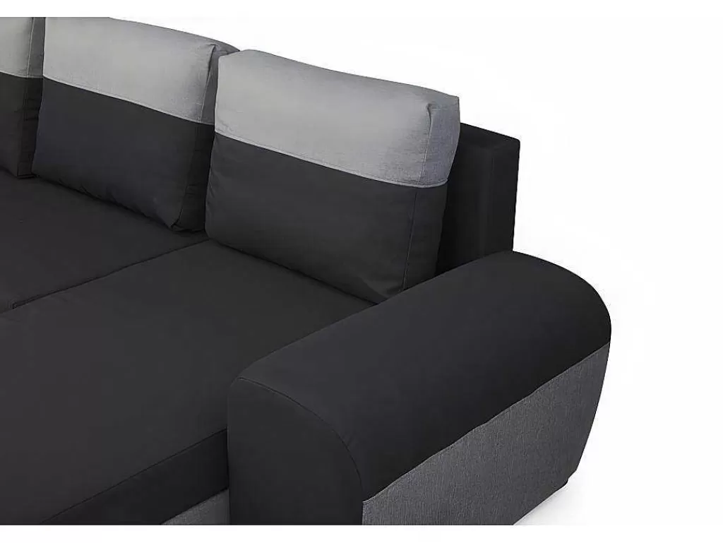 Sofá De 4 Lugares*Vente-unique Sofá De Canto Convertivel Em Cama E Reversivel Em Tecido Bicolor Preto E Cinzento Claro - Gaby