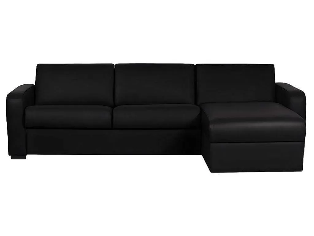Sofá Cama De Abertura Rapida*Vente-unique Sofá De Canto Convertivel Em Cama Em Pele Preto - Canto Direito - Bevis