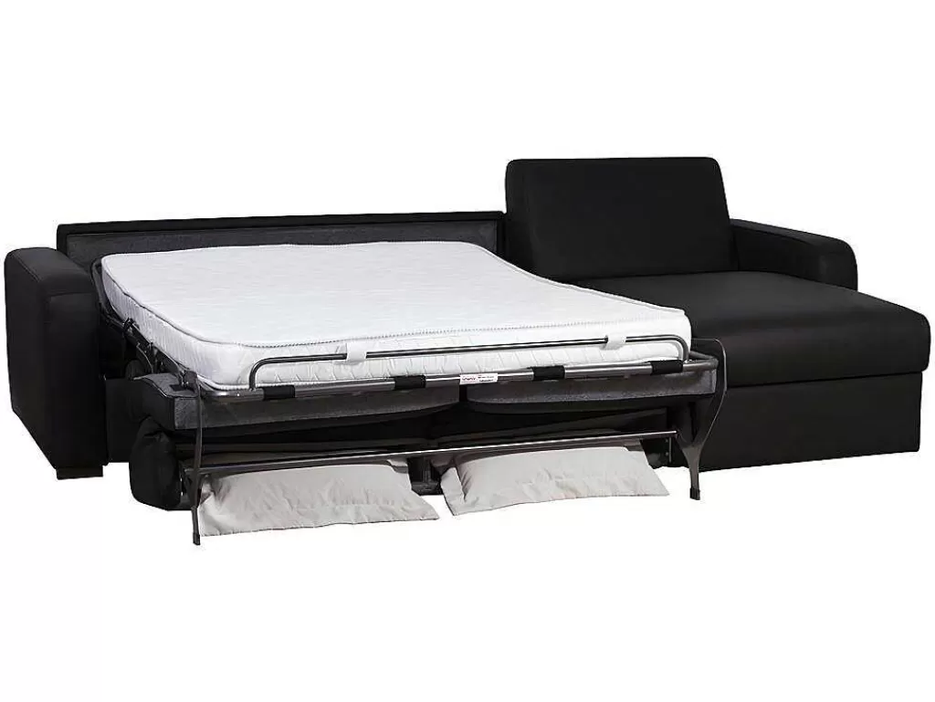 Sofá Cama De Abertura Rapida*Vente-unique Sofá De Canto Convertivel Em Cama Em Pele Preto - Canto Direito - Bevis