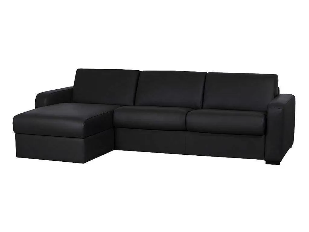 Sofá Cama De Abertura Rapida*Vente-unique Sofá De Canto Convertivel Em Cama Em Pele Preto - Canto Esquerdo - Bevis