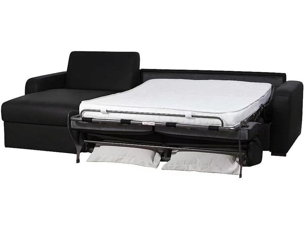 Sofá Cama De Abertura Rapida*Vente-unique Sofá De Canto Convertivel Em Cama Em Pele Preto - Canto Esquerdo - Bevis
