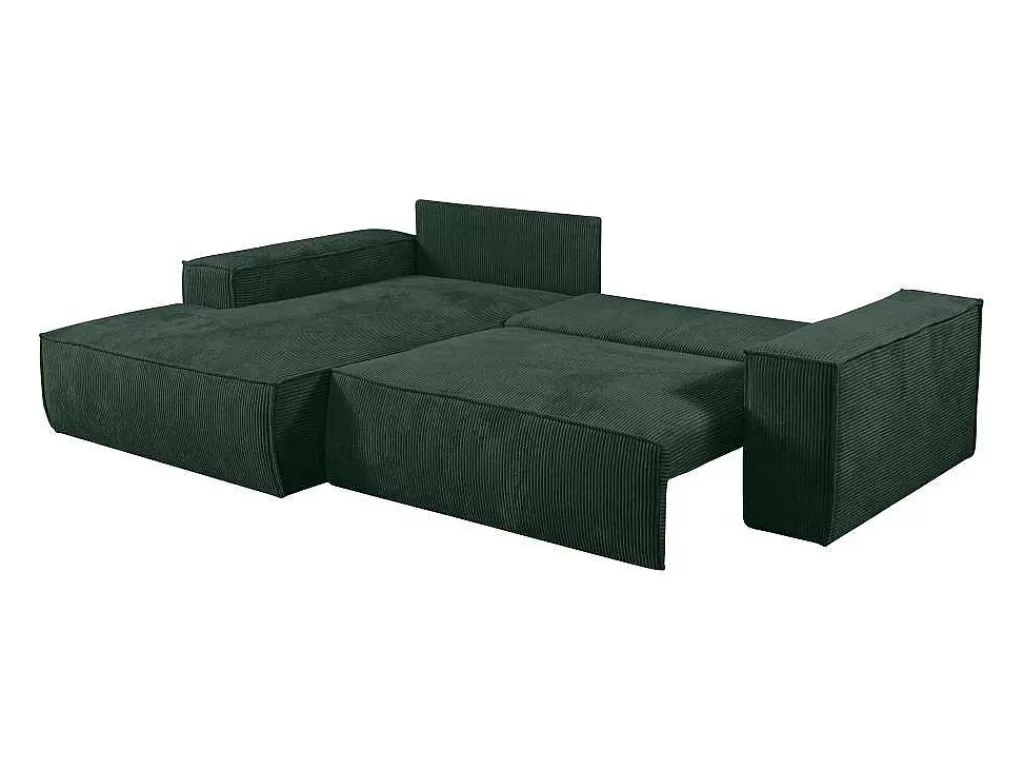 Promoções Sofás & Poltronas*Vente-unique Sofá De Canto Convertivel Em Veludo Canelado Verde Abeto Amelia Da Pascal Morabito Canto Esquerdo