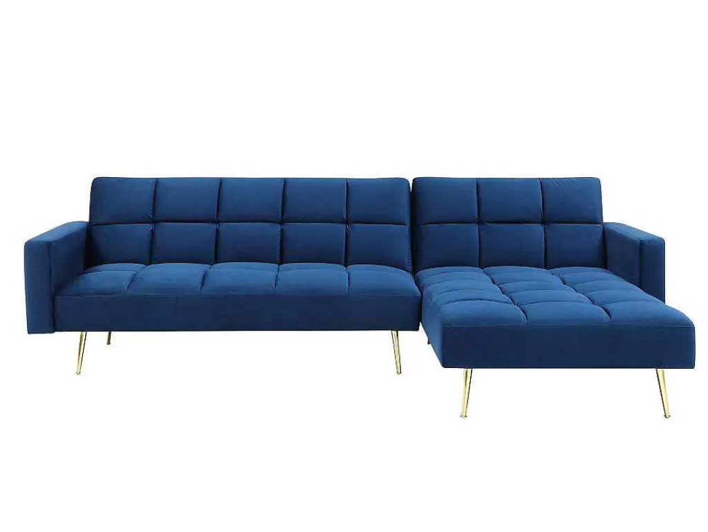 Sofá Cama Clic-Clac E Dobravel*Vente-unique Sofá De Canto Convertivel Reversivel Clic-Clac Em Veludo Azul-Real - Nieto
