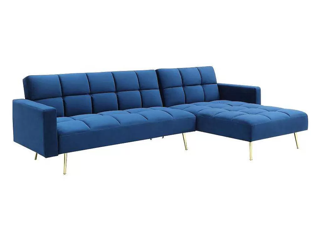 Sofá Cama Clic-Clac E Dobravel*Vente-unique Sofá De Canto Convertivel Reversivel Clic-Clac Em Veludo Azul-Real - Nieto
