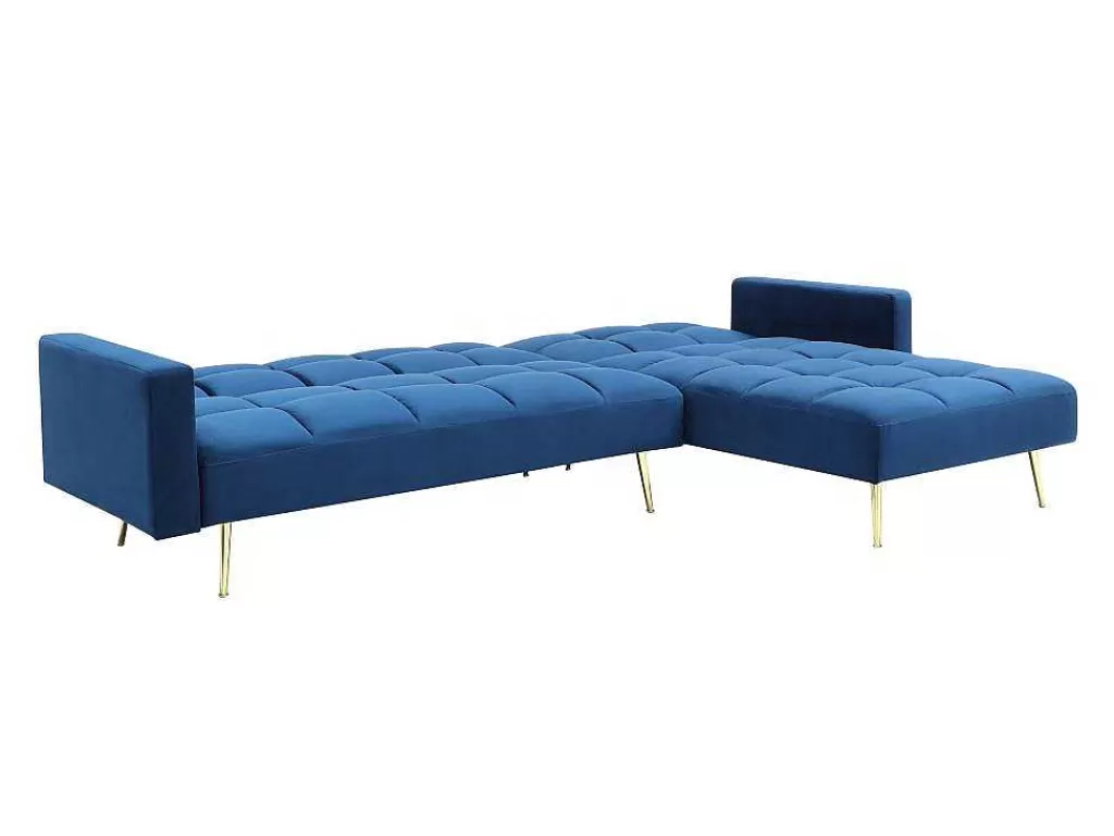 Sofá Cama Clic-Clac E Dobravel*Vente-unique Sofá De Canto Convertivel Reversivel Clic-Clac Em Veludo Azul-Real - Nieto