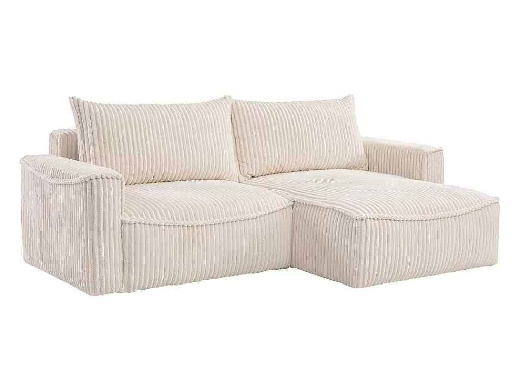 Sofá De 4 Lugares*Vente-unique Sofá De Canto Convertivel Reversivel Veludo Canelado Grosso Bege - Asturio