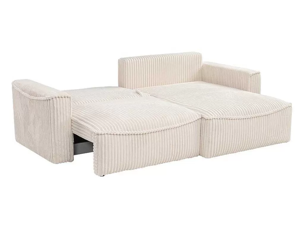 Sofá De 4 Lugares*Vente-unique Sofá De Canto Convertivel Reversivel Veludo Canelado Grosso Bege - Asturio