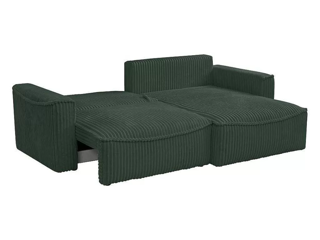 Sofá De 4 Lugares*Vente-unique Sofá De Canto Convertivel Reversivel Veludo Canelado Grosso Verde - Asturio