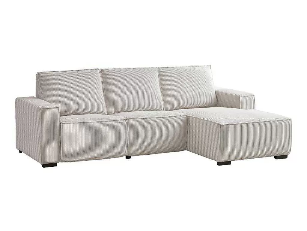Promoções Sofás & Poltronas*Vente-unique Sofá De Canto Direito Articulado Eletrico Veludo Canelado Beige - Amelio