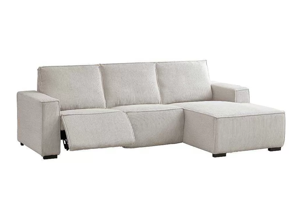 Promoções Sofás & Poltronas*Vente-unique Sofá De Canto Direito Articulado Eletrico Veludo Canelado Beige - Amelio
