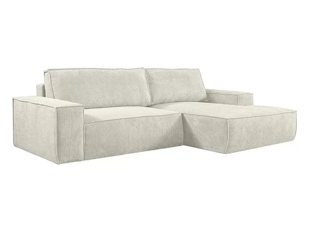 Promoções Sofás & Poltronas*Vente-unique Sofá De Canto Direito Convertivel Em Veludo Canelado Cor Bege - Amelia De Pascal Morabito
