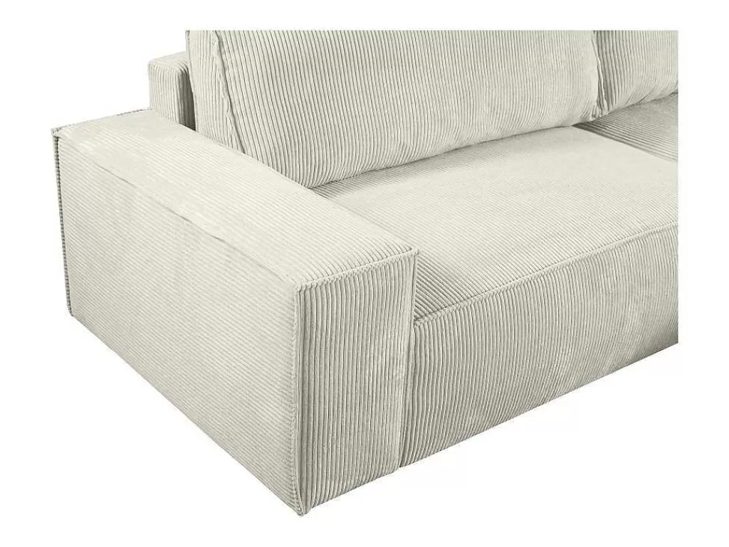 Promoções Sofás & Poltronas*Vente-unique Sofá De Canto Direito Convertivel Em Veludo Canelado Cor Bege - Amelia De Pascal Morabito