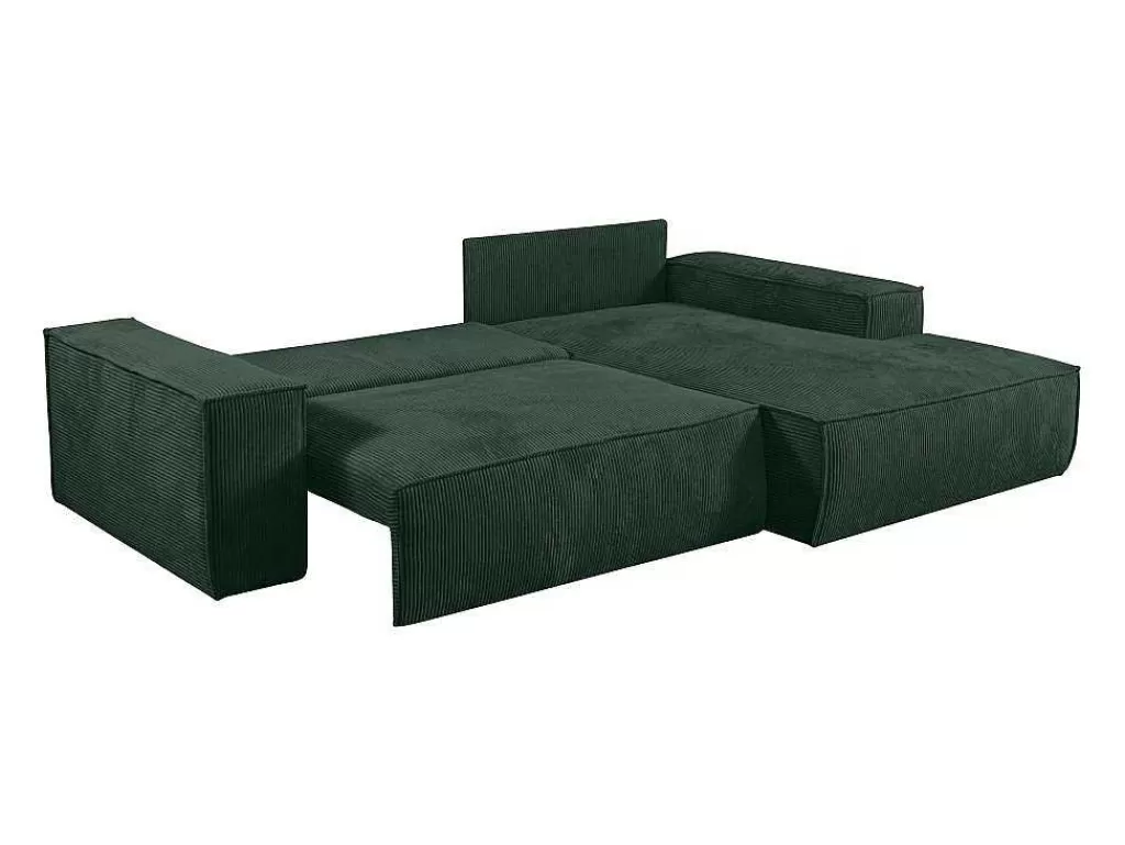 Promoções Sofás & Poltronas*Vente-unique Sofá De Canto Direito Convertivel Em Veludo Canelado Verde Abeto - Amelia De Pascal Morabito