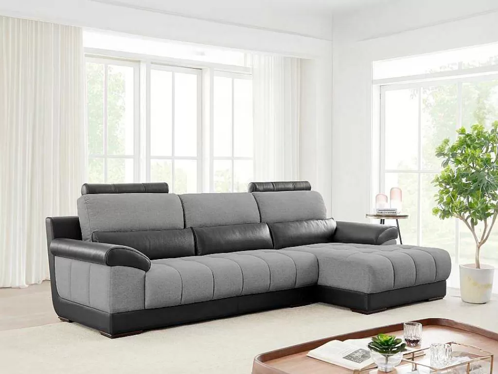 Promoções Sofás & Poltronas*LINEA Sofá Sofá De Canto Direito Em Tecido E Pele Preta E Cinza - Aragon