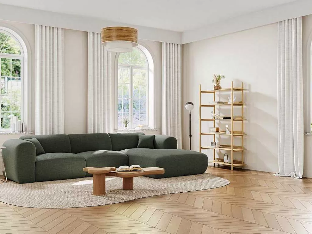 Promoções Sofás & Poltronas*Maison Céphy Sofá De Canto Direito Grande Em Tecido Matizado Verde - Pogni