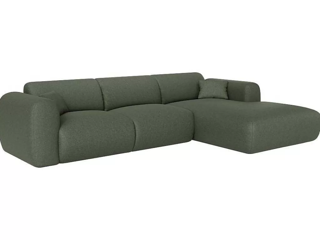 Promoções Sofás & Poltronas*Maison Céphy Sofá De Canto Direito Grande Em Tecido Matizado Verde - Pogni