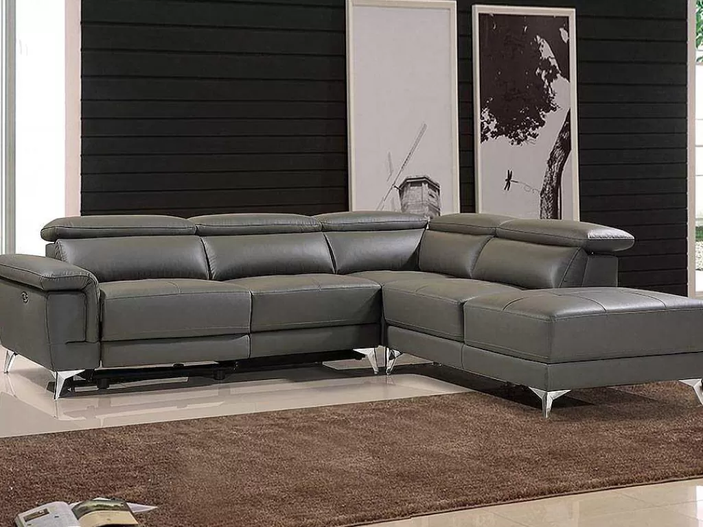 Sofá De Relaxamento Eletrico*LINEA Sofá Sofá De Canto Direito Relax Eletrico Em Pele Antracite - Pascaline
