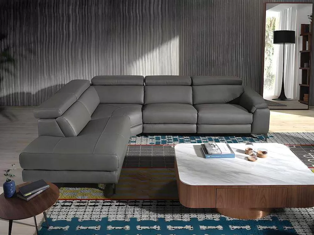 Promoções Sofás & Poltronas*Angel Cerda Sofá De Canto Em Couro Cinzento Estofado Em Couro Cinzento 6112