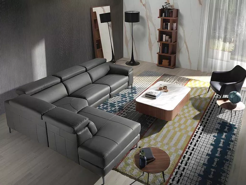 Promoções Sofás & Poltronas*Angel Cerda Sofá De Canto Em Couro Cinzento Estofado Em Couro Cinzento 6112