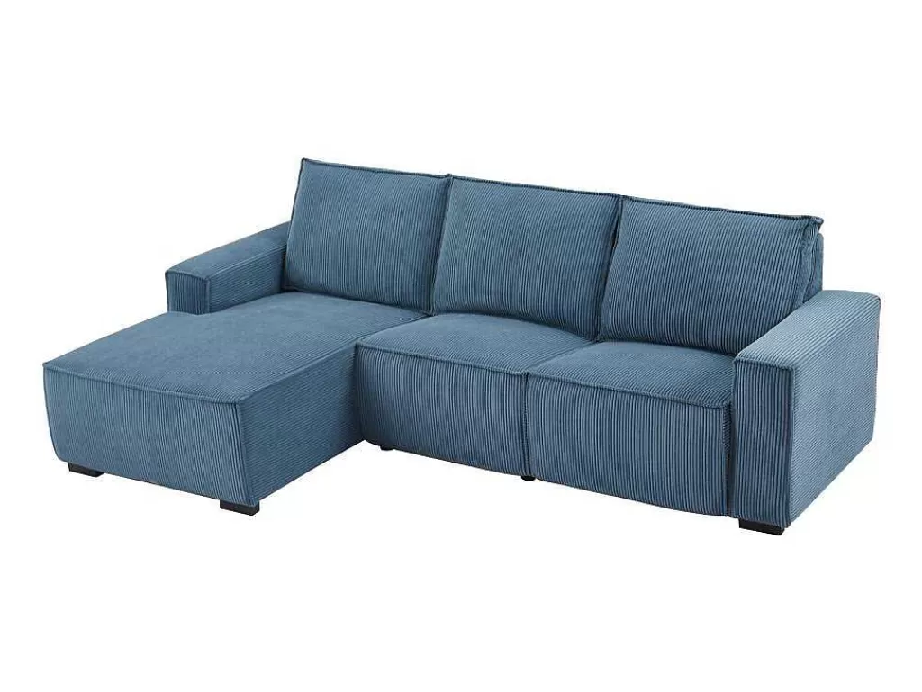Sofá De Relaxamento Eletrico*Vente-unique Sofá De Canto Esquerdo Articulado Eletrico Em Tecido Canelado Azul - Amelio