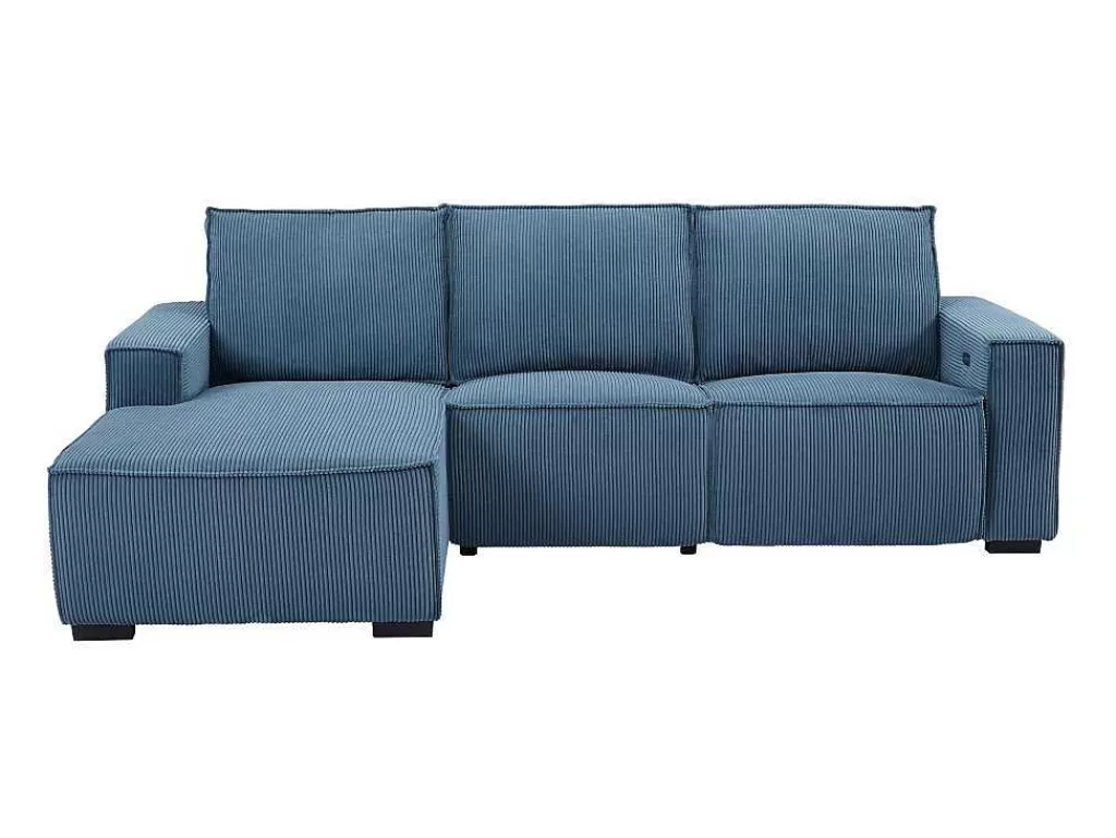 Sofá De Relaxamento Eletrico*Vente-unique Sofá De Canto Esquerdo Articulado Eletrico Em Tecido Canelado Azul - Amelio
