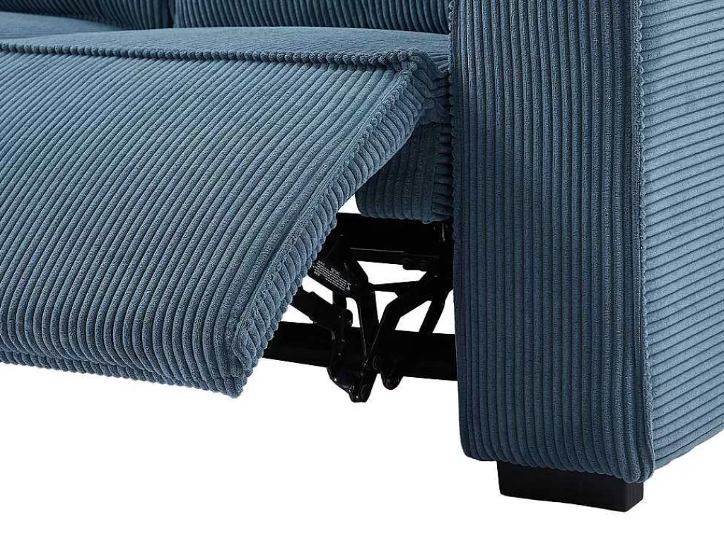 Sofá De Relaxamento Eletrico*Vente-unique Sofá De Canto Esquerdo Articulado Eletrico Em Tecido Canelado Azul - Amelio