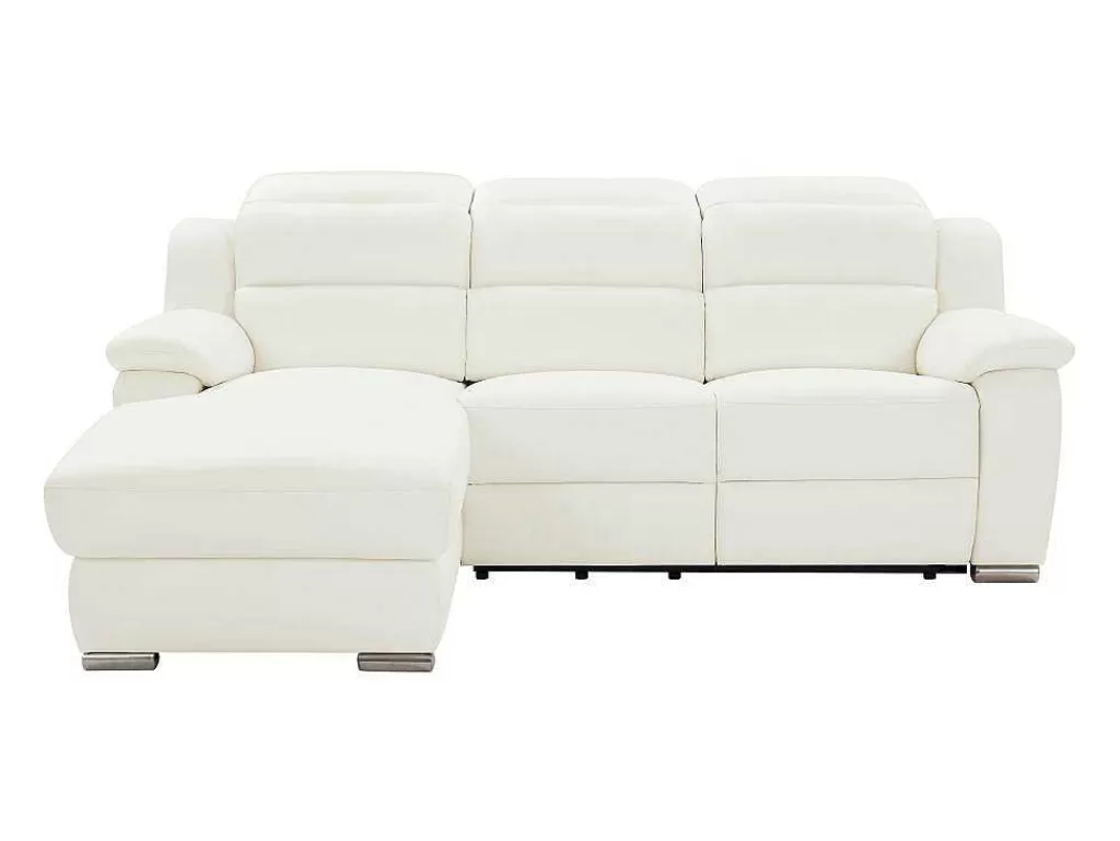 Sofá De Relaxamento Eletrico*Vente-unique Sofá De Canto Esquerdo Articulado Eletrico Pele Branco - Arena Iii