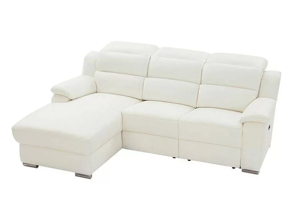 Sofá De Relaxamento Eletrico*Vente-unique Sofá De Canto Esquerdo Articulado Eletrico Pele Branco - Arena Iii
