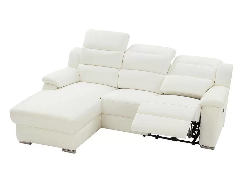 Sofá De Relaxamento Eletrico*Vente-unique Sofá De Canto Esquerdo Articulado Eletrico Pele Branco - Arena Iii