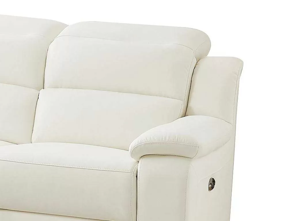 Sofá De Relaxamento Eletrico*Vente-unique Sofá De Canto Esquerdo Articulado Eletrico Pele Branco - Arena Iii