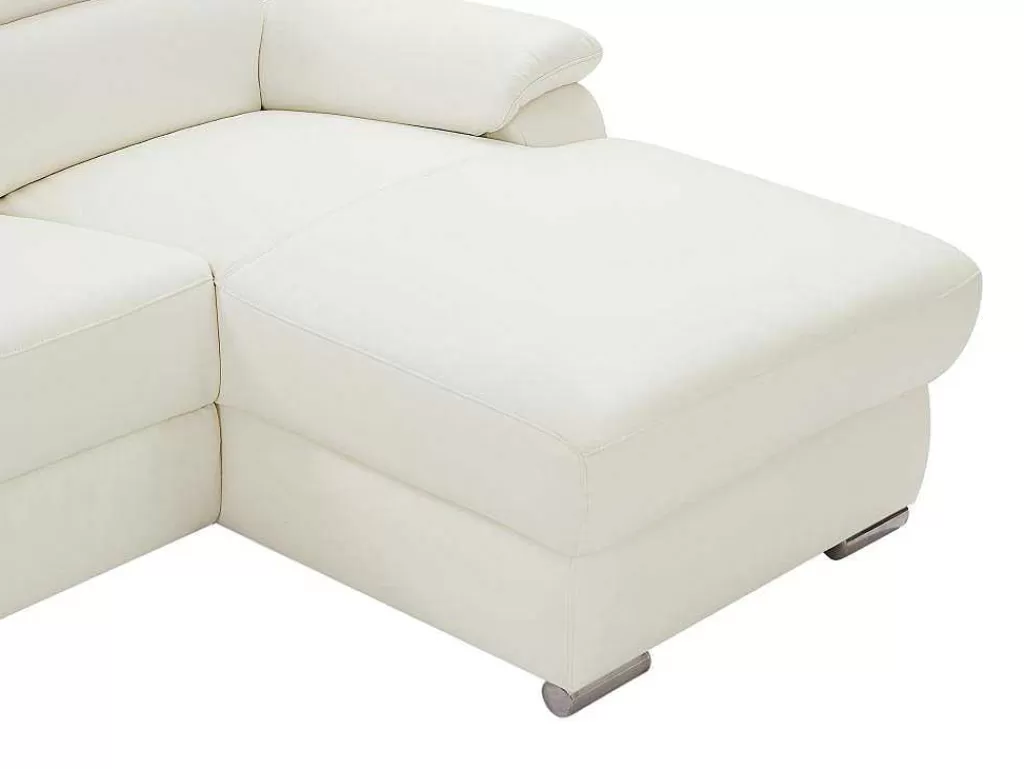 Sofá De Relaxamento Eletrico*Vente-unique Sofá De Canto Esquerdo Articulado Eletrico Pele Branco - Arena Iii