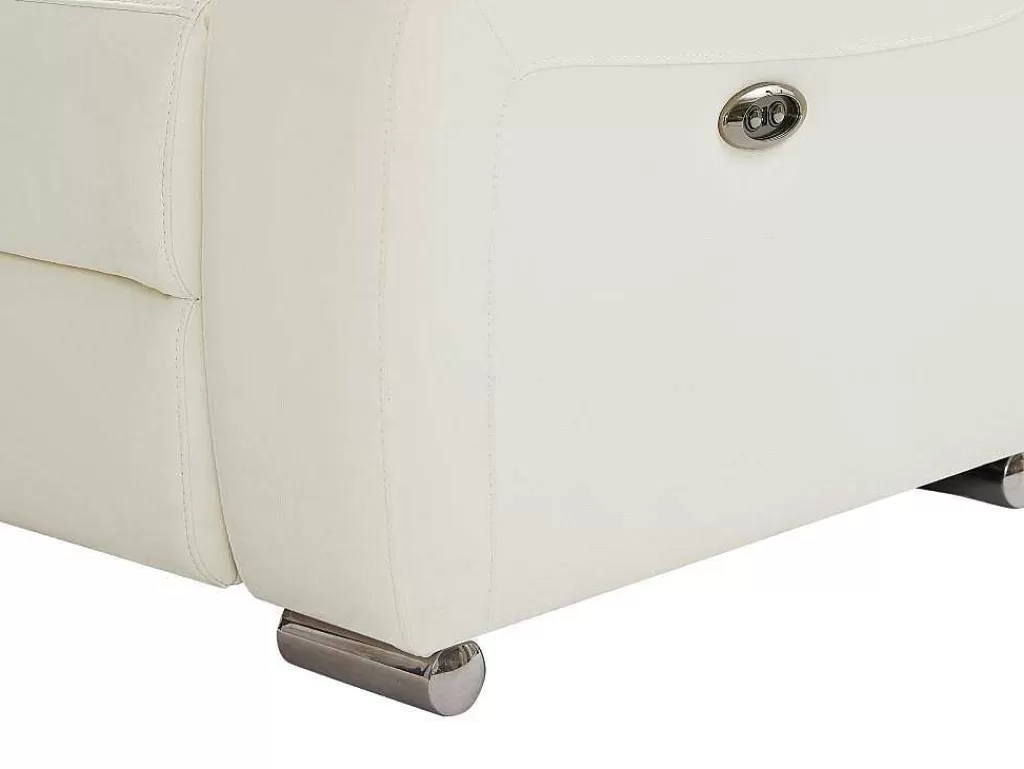 Sofá De Relaxamento Eletrico*Vente-unique Sofá De Canto Esquerdo Articulado Eletrico Pele Branco - Arena Iii