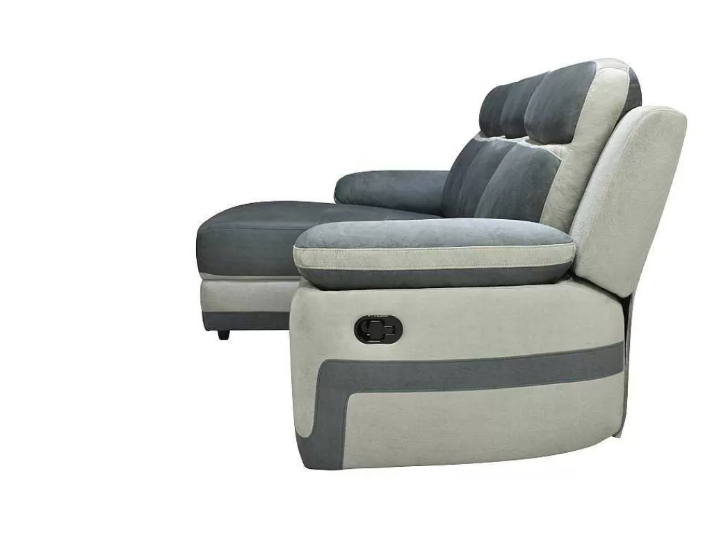 Sofá De Relaxamento Manual*Vente-unique Sofá De Canto Esquerdo Articulado Microfibra Antracite E Faixas Cinzento-Claro - Talca