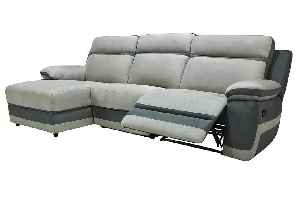Sofá De Relaxamento Manual*Vente-unique Sofá De Canto Esquerdo Articulado Microfinra Cinzento-Claro E Faixas Antracite - Talca