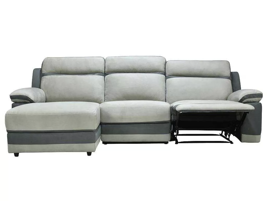 Sofá De Relaxamento Manual*Vente-unique Sofá De Canto Esquerdo Articulado Microfinra Cinzento-Claro E Faixas Antracite - Talca
