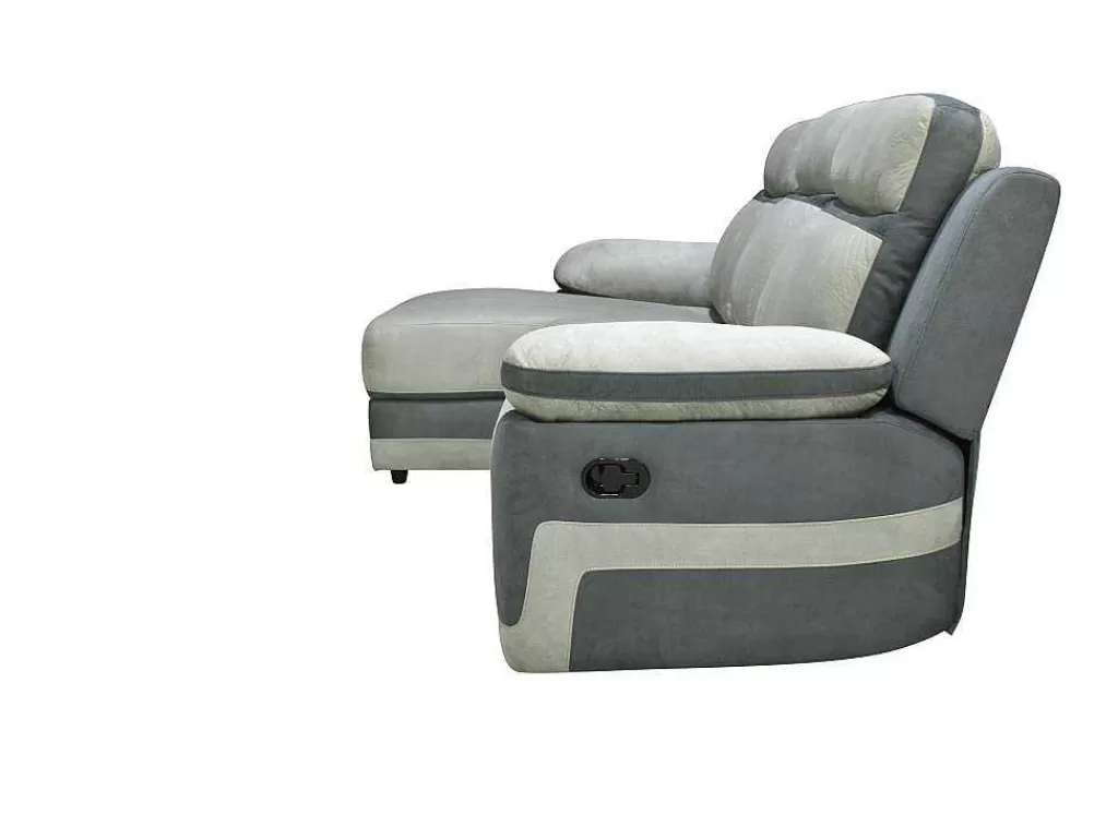 Sofá De Relaxamento Manual*Vente-unique Sofá De Canto Esquerdo Articulado Microfinra Cinzento-Claro E Faixas Antracite - Talca