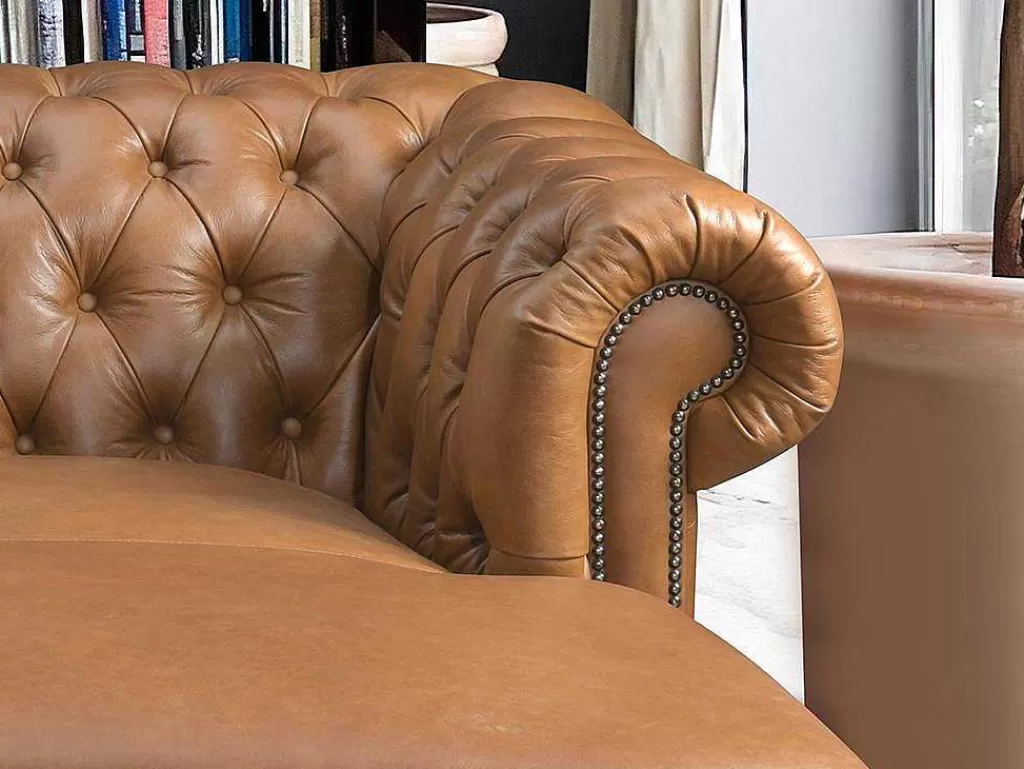 Sofá Em Pele*LINEA Sofá Sofá De Canto Esquerdo Chesterfield Brenton 100% Pele De Bufalo Superior Caramelo Vintage