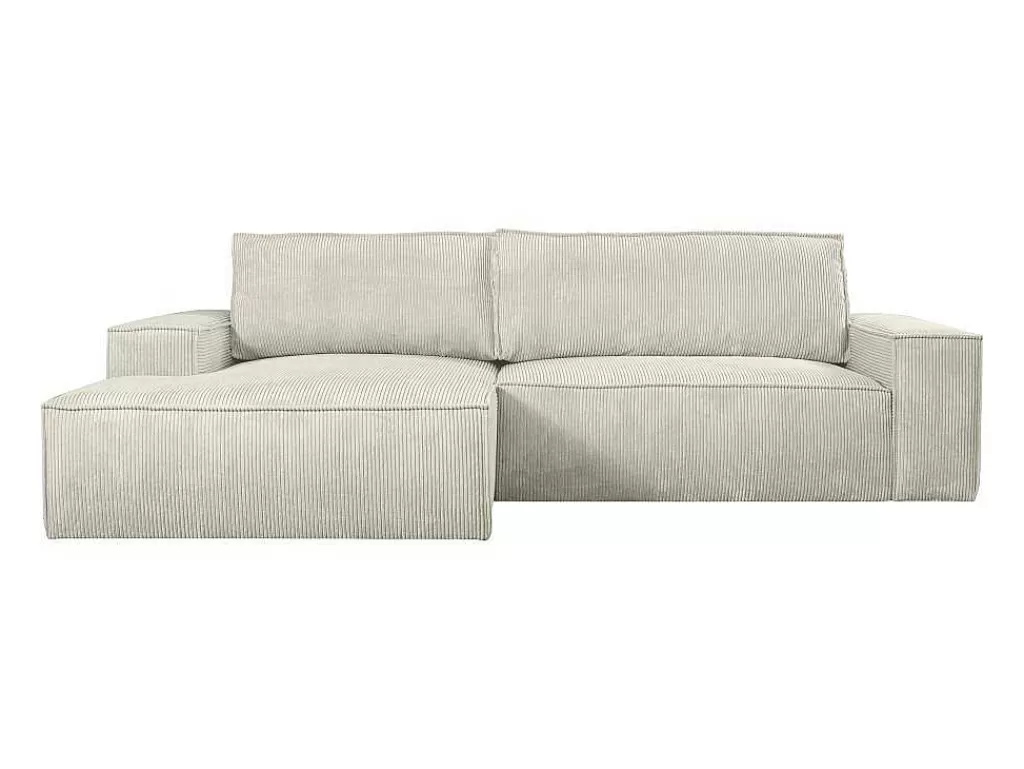 Promoções Sofás & Poltronas*Vente-unique Sofá De Canto Esquerdo Convertivel Em Veludo Canelado Cor Bege - Amelia De Pascal Morabito