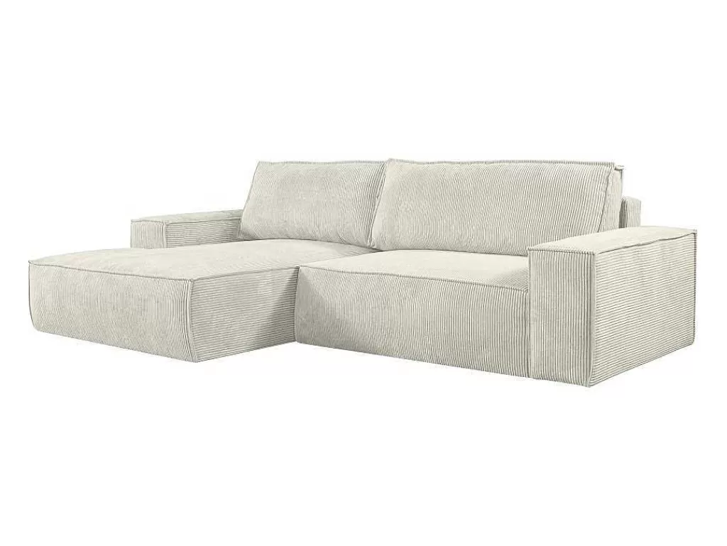 Promoções Sofás & Poltronas*Vente-unique Sofá De Canto Esquerdo Convertivel Em Veludo Canelado Cor Bege - Amelia De Pascal Morabito