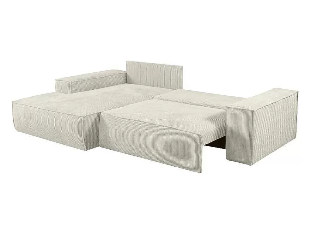 Promoções Sofás & Poltronas*Vente-unique Sofá De Canto Esquerdo Convertivel Em Veludo Canelado Cor Bege - Amelia De Pascal Morabito