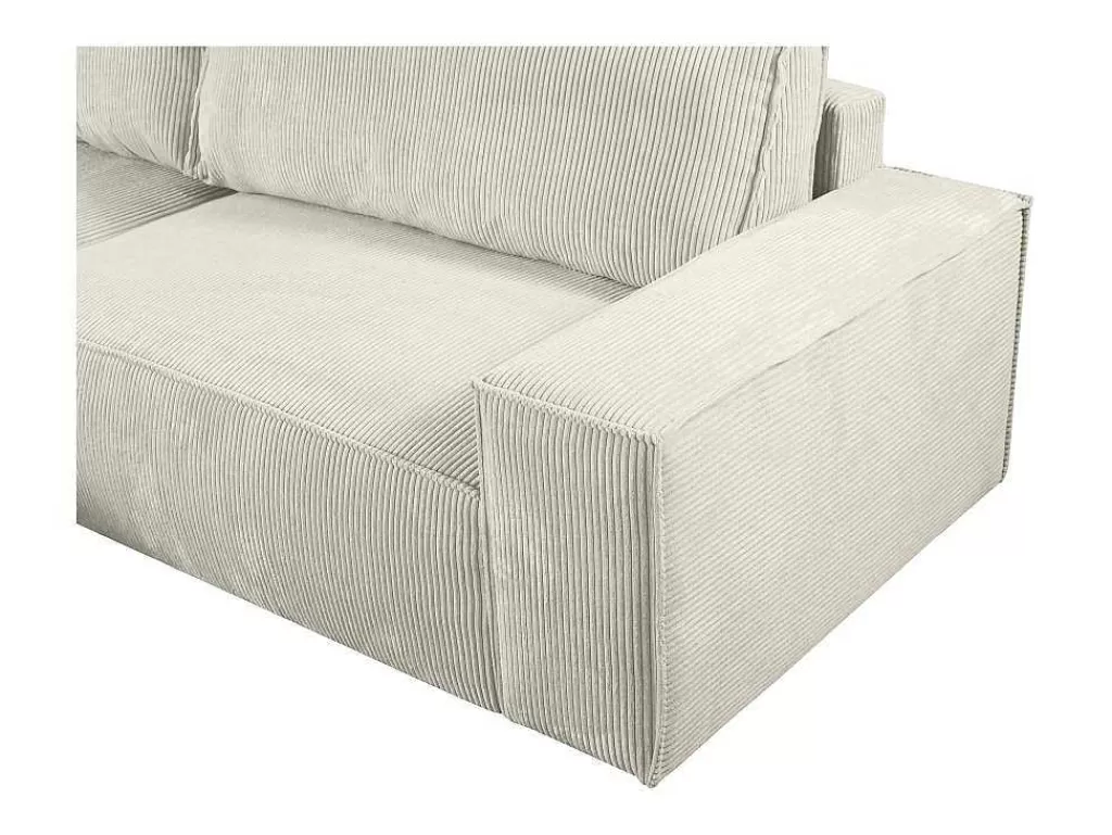 Promoções Sofás & Poltronas*Vente-unique Sofá De Canto Esquerdo Convertivel Em Veludo Canelado Cor Bege - Amelia De Pascal Morabito