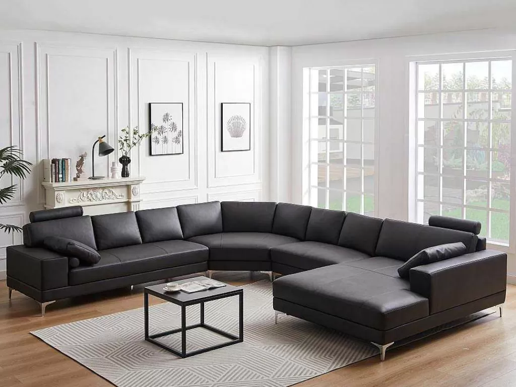 Promoções Sofás & Poltronas*LINEA Sofá Sofá De Canto Panorâmico 7 Lugares Pele De Qualidade Superior Castanho - Canto Direito - Donatello Ii