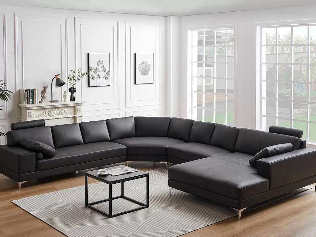 Promoções Sofás & Poltronas*LINEA Sofá Sofá De Canto Panorâmico 7 Lugares Pele De Qualidade Superior Castanho - Canto Direito - Donatello Ii