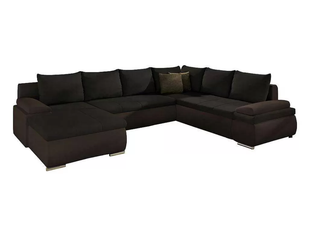 Sofá Panorâmico*Vente-unique Sofá De Canto Panorâmico Convertivel Em Cama E Reversivel Em Pele Sintética E Tecido Castanho - Dakota