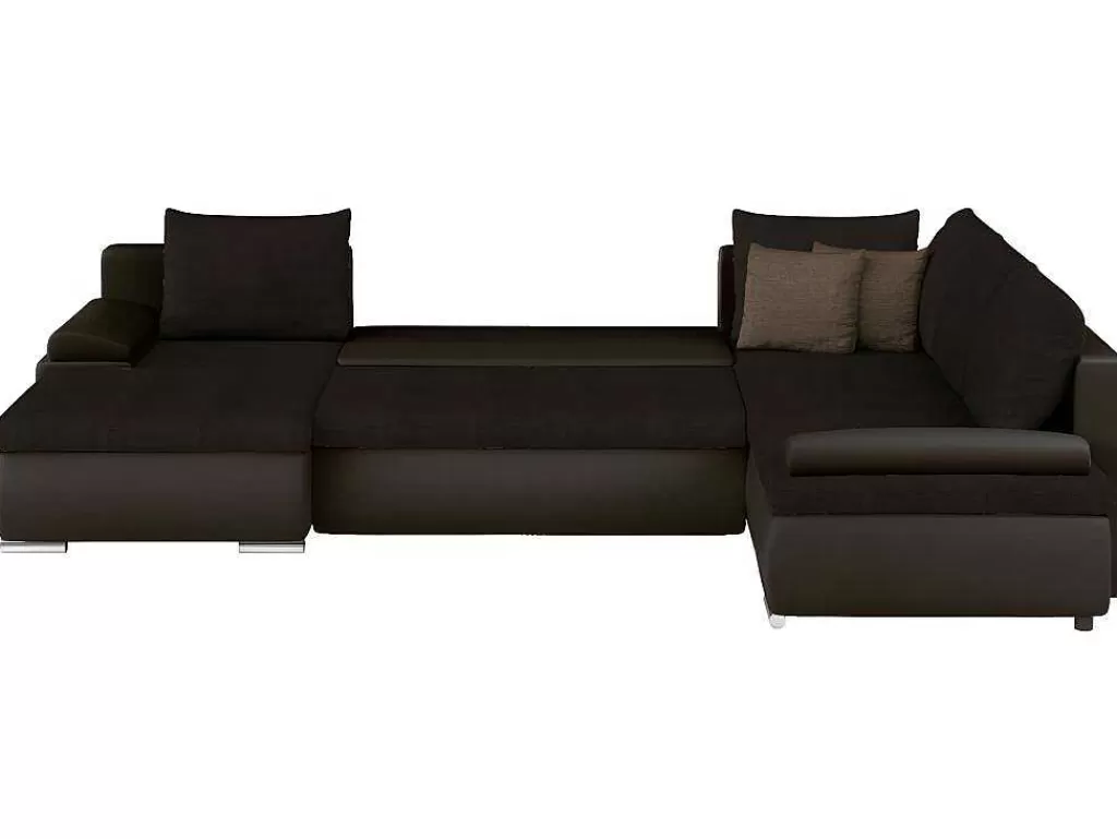 Sofá Panorâmico*Vente-unique Sofá De Canto Panorâmico Convertivel Em Cama E Reversivel Em Pele Sintética E Tecido Castanho - Dakota